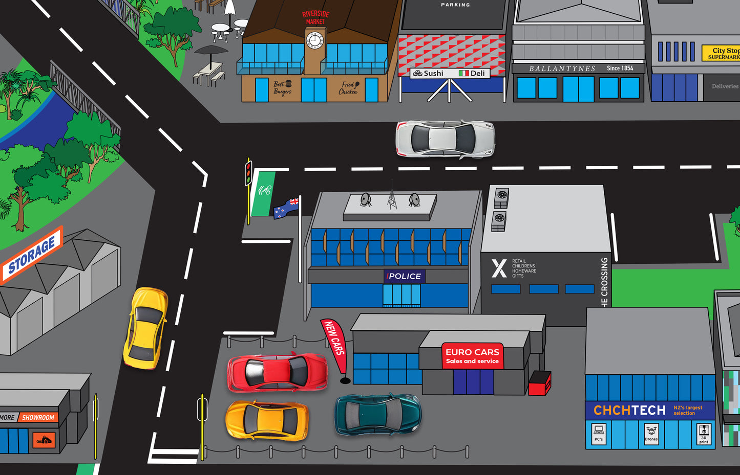 Christchurch city street with cars and buildings