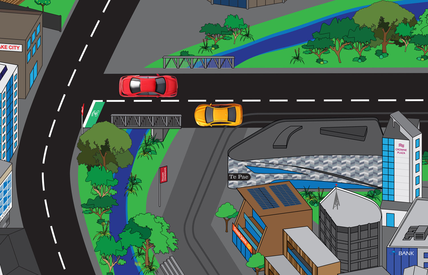 Christchurch city street with cars and buildings